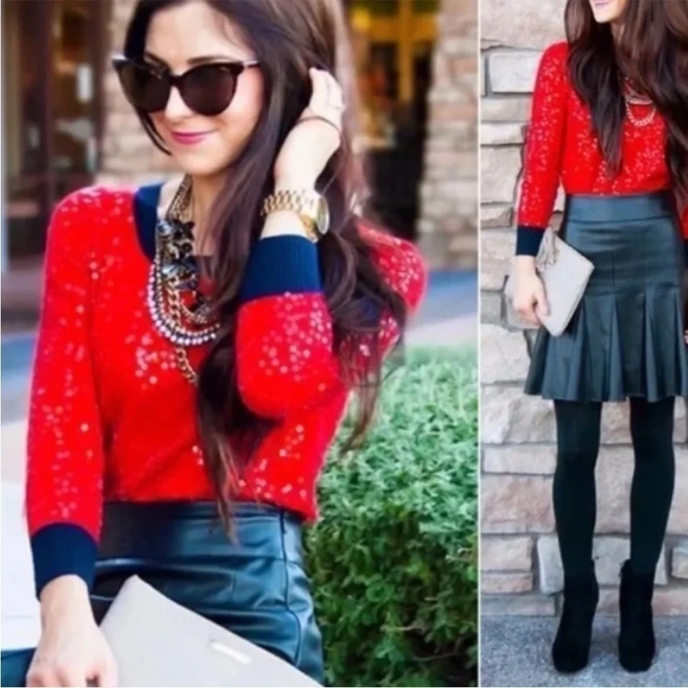 J. Crew Red and Blue Sequin Sweater Sz S NWOT